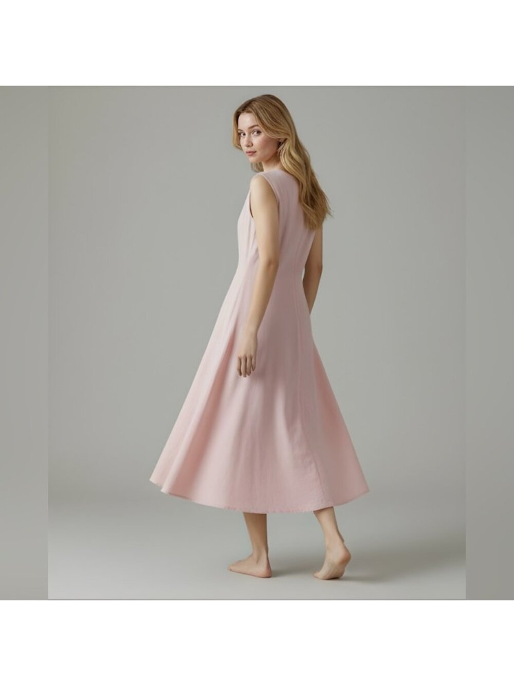 Cotton A- Line Midi Dress Pink - Picture 2 of 8